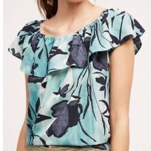 Anthropologie Maeve blue off the shoulder floral blouse